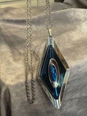 Oneida Blue Silver-Tone Geometric Pendant Necklace -stainless steel